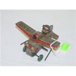 3 1/2" JAPANESE TIN LITHO KEY WIND LOOP PLANE