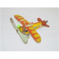 7 1/4" JAPANESE TIN LITHO WIND-UP AIRPLANE