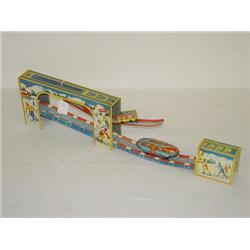 23" JAPANESE TIN LITHO KEY WIND ALPINE SHUTTLE TOY W/ TRACK 