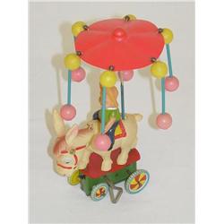 4" JAPANESE TIN LITHO & CELLULOID WIND-UP DONKEY W/ BOY RIDE