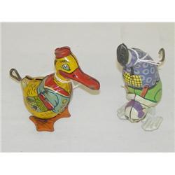 (2) J. CHEIN WIND-UP TIN LITHO TOYS: (1) 4" DUCK & (1) 5" CL