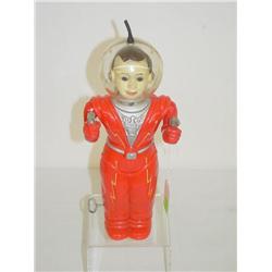 11" IRWIN HAND PLASTIC WIND-UP SPACE MAN W/ RAY GUNS, RED SP