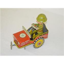 6 1/2" UNIQUE ART TIN LITHO WIND-UP G.I. JOE & HIS JOUNCING 