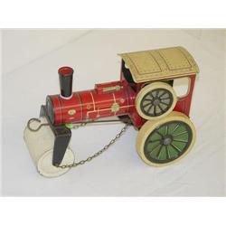 9 1/2" GERMAN TIN LITHO WIND-UP STEAM ROLLER
