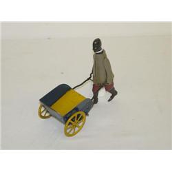 EARLY STRAUSS 6" PAINTED TIN KEY WIND TIP TOP BLACK PORTER W