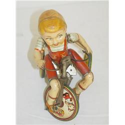 8 1/2" UNIQUE ART TIN LITHO WIND-UP KIDDY CYCLIST