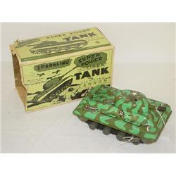 10" MARX WIND-UP TIN LITHO SPARKLING SUPER POWER COMBAT TANK
