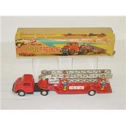 14 1/2" JAPANESE TIN FRICTION AERIAL LADDER FIRE TRUCK W/ OR