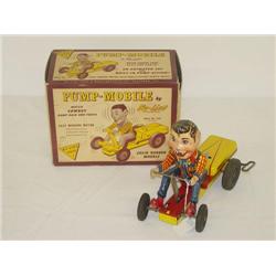 9 1/2" NY-LINT TIN LITHO WIND-UP PUMP MOBILE W/ ORIGINAL BOX
