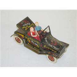 9" JAPANESE TIN LITHO FRICTION CONVERTIBLE ROADSTER W/ SAYIN