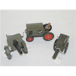 LOT (3) TIN TOYS: (2) 7 1/2" TIN CANNONS (HOWITZERS)- (1) MA