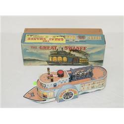 10" JAPANESE TIN LITHO FRICTION PADDLE WHEEL BOAT THE GREAT 