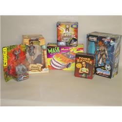 (6) MISC. TOYS: (1) LARA CROFT DOLL & CANDY BOX, (1) SPAWN-A