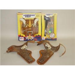 LOT (3) WESTERN HOLSTER SETS: (1) DOUBLE HOLSTER W/ GUNS BY 