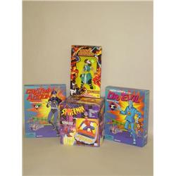 BOX LOT W/ SPIDERMAN TELEPHONE & (3) LARGE FIGURES- (1) NINJ