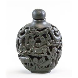 Chinese Openwork Carved Blackwood Snuff Bottle