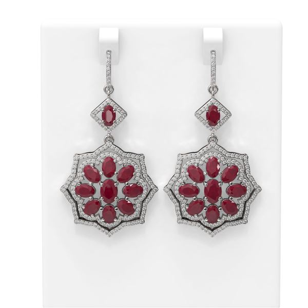 17.18 ctw Ruby & Diamond Earrings 18K White Gold - REF-353Y6X