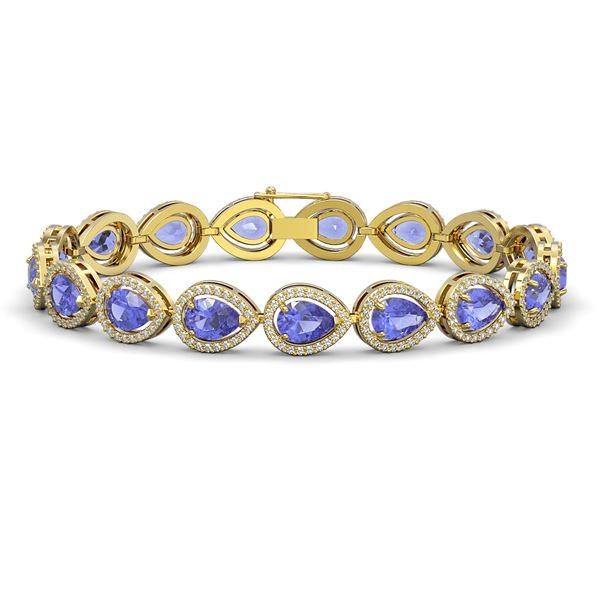 19.14 ctw Tanzanite & Diamond Micro Pave Halo Bracelet 10k Yellow Gold - REF-396K5Y