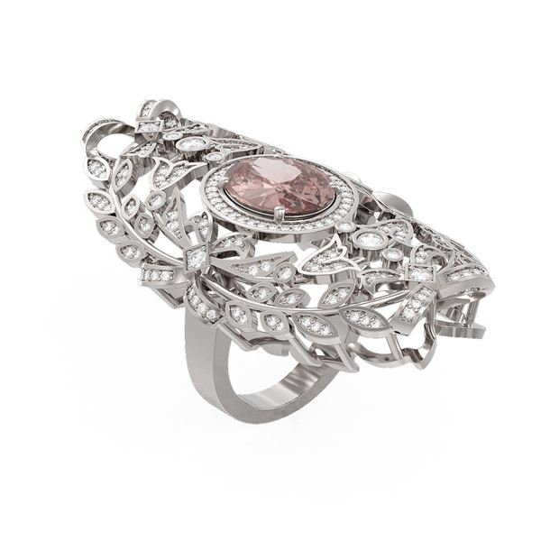 7.12 ctw Morganite & Diamond Ring 18K White Gold - REF-490M9G