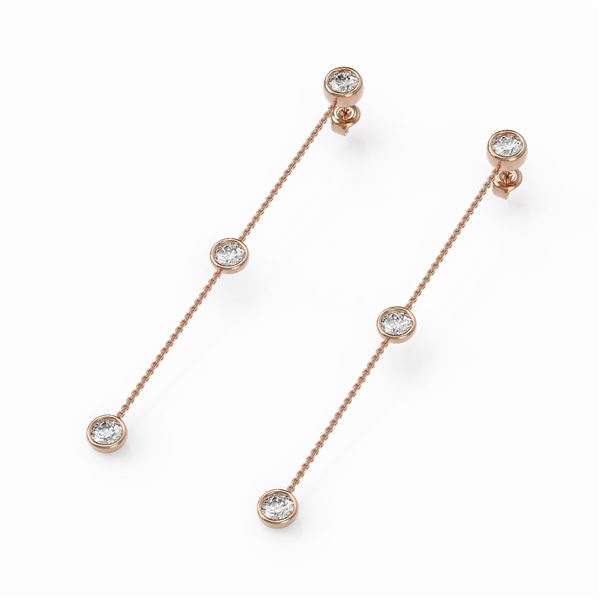 3 ctw Diamond Station Earrings 18K Rose Gold - REF-475N5F
