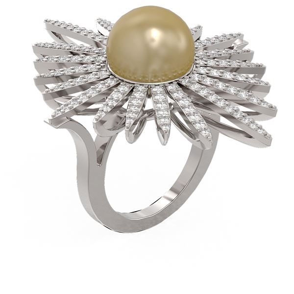 1.87 ctw Diamond & Pearl Ring 18K White Gold - REF-219A3N