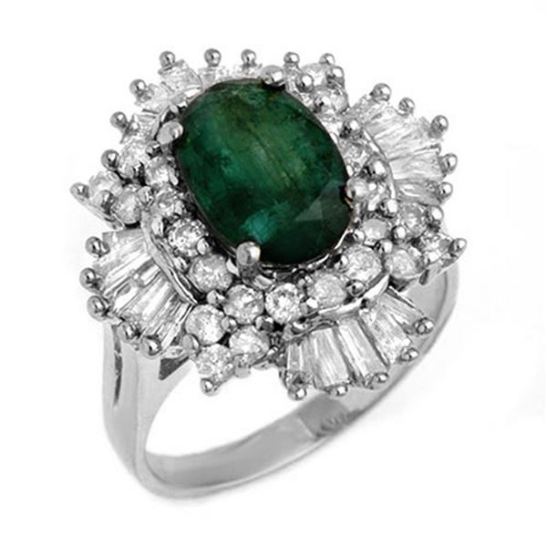 3.90 ctw Emerald & Diamond Ring 18k White Gold - REF-170X2A
