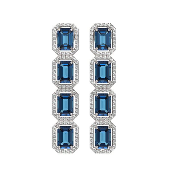 12.02 ctw London Topaz & Diamond Micro Pave Halo Earrings 10k White Gold - REF-152Y2X