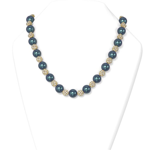 7.73 ctw Diamond & Pearl Necklace 18K Yellow Gold - REF-889X8A