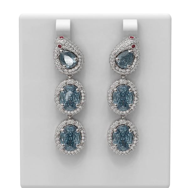 16.9 ctw Blue Topaz & Diamond Earrings 18K White Gold - REF-417X6A