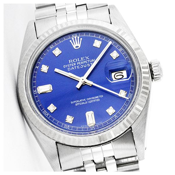 Rolex Men's Stainless Steel, QuickSet, Diamond Dial with Fluted Bezel - REF-407X3Y