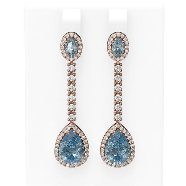 7.27 ctw Blue Topaz & Diamond Earrings 18K Rose Gold - REF-170H2R