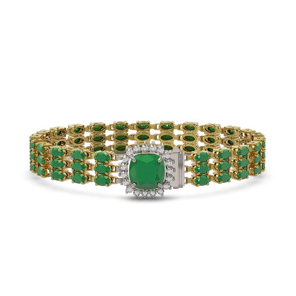 31.91 ctw Emerald & Diamond Bracelet 14K Yellow Gold - REF-312F5M