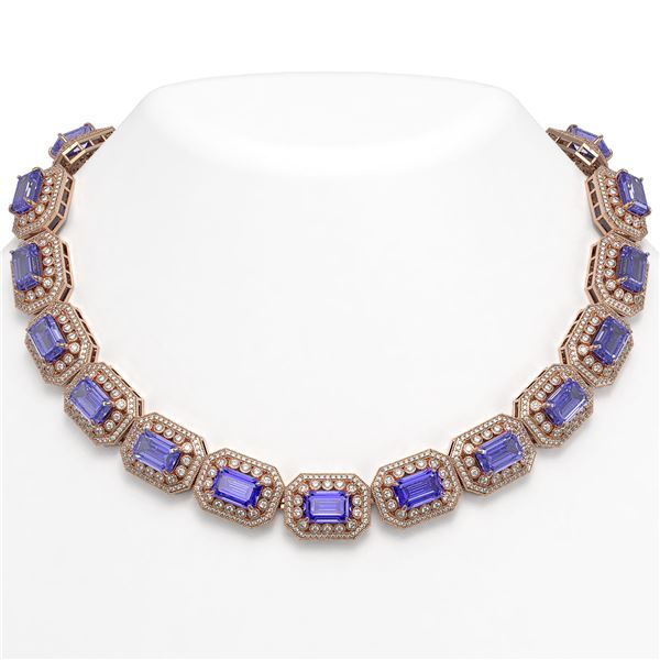 112.65 ctw Tanzanite & Diamond Victorian Necklace 14K Rose Gold - REF-5818Y2X