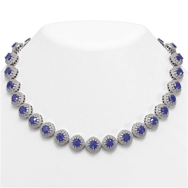 82.17 ctw Sapphire & Diamond Victorian Necklace 14K White Gold - REF-1800F2M