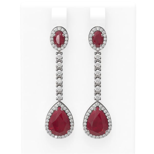 9.91 ctw Ruby & Diamond Earrings 18K White Gold - REF-249F3M
