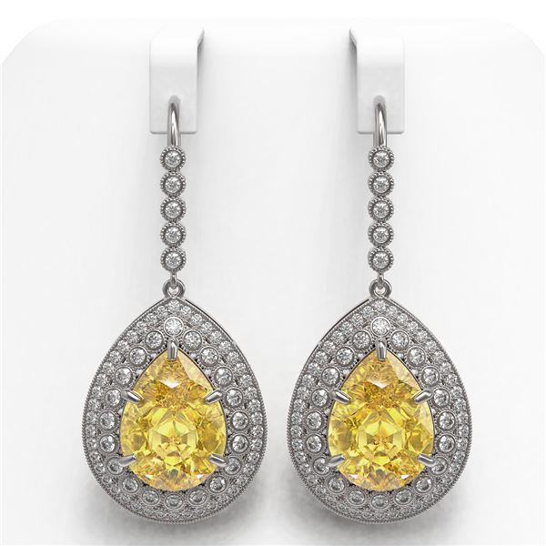 33.92 ctw Canary Citrine & Diamond Victorian Earrings 14K White Gold - REF-446G9W
