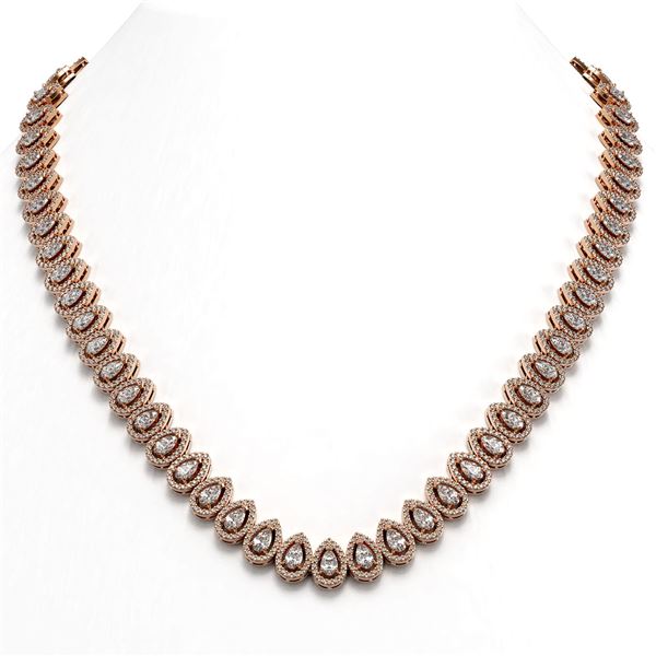 28.47 ctw Pear Cut Diamond Micro Pave Necklace 18K Rose Gold - REF-2389X2A