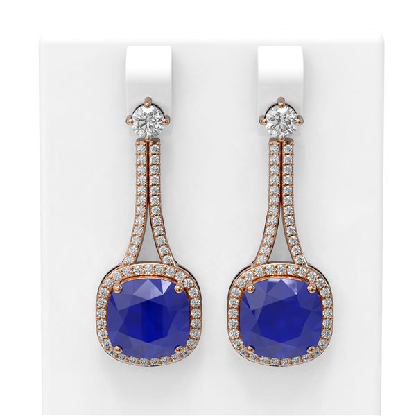 12.28 ctw Sapphire & Diamond Earrings 18K Rose Gold - REF-345M5G