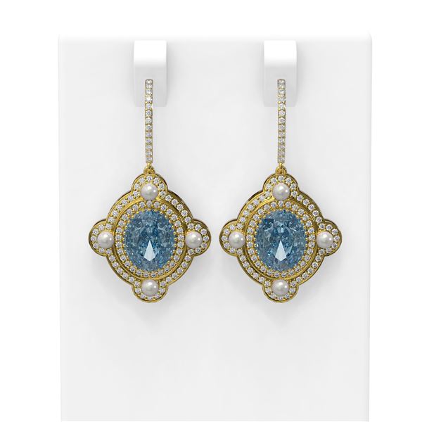 8.96 ctw Blue Topaz & Diamond Earrings 18K Yellow Gold - REF-267W3H