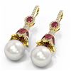 Image 3 : 6.8 ctw Ruby & Diamond Earrings 18K Yellow Gold - REF-303A6N