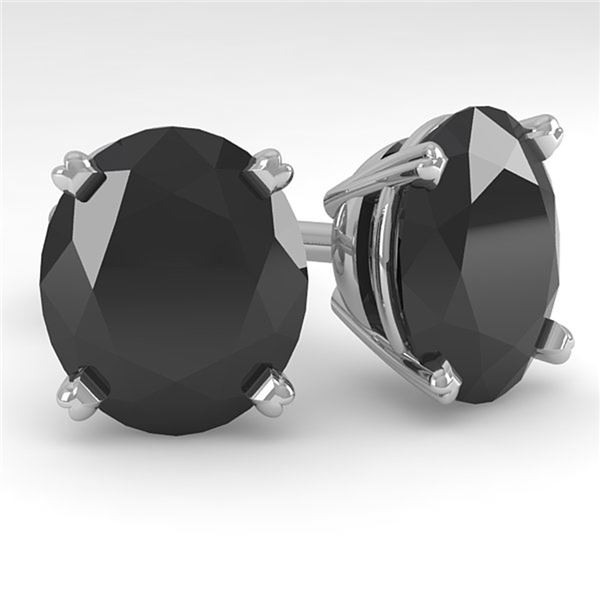 18.0 ctw Oval Black Diamond Stud Designer Earrings 14k White Gold - REF-300M8G