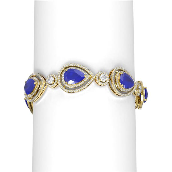 32.24 ctw Sapphire & Diamond Bracelet 18K Yellow Gold - REF-890F9M