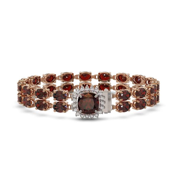 14.98 ctw Garnet & Diamond Bracelet 14K Rose Gold - REF-178X2A