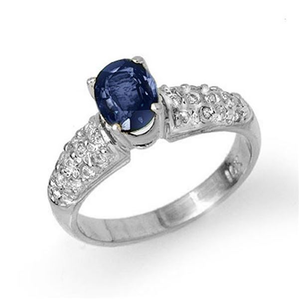 1.50 ctw Blue Sapphire & Diamond Ring 18k White Gold - REF-74A4N