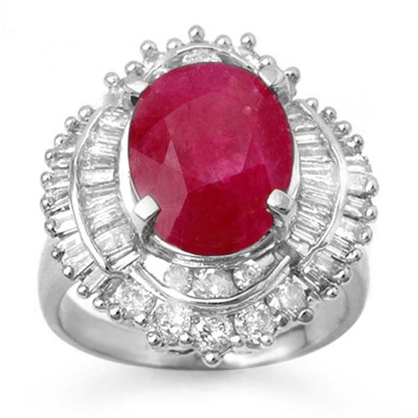 6.15 ctw Ruby & Diamond Ring 18k White Gold - REF-218K2Y