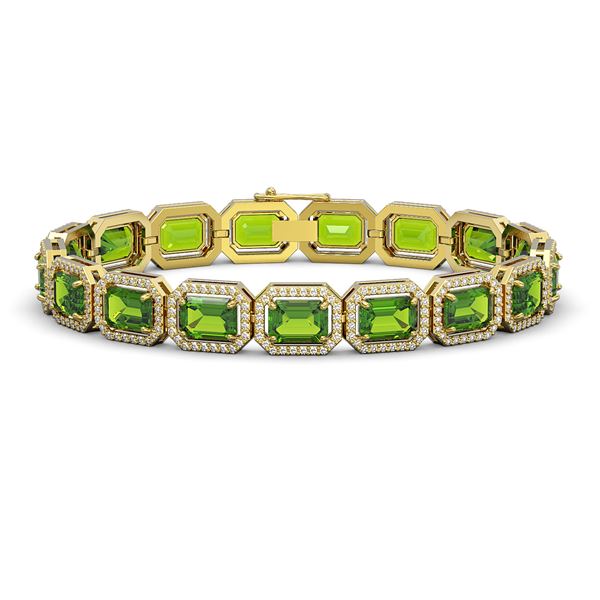 25.41 ctw Peridot & Diamond Micro Pave Halo Bracelet 10k Yellow Gold - REF-345R5K