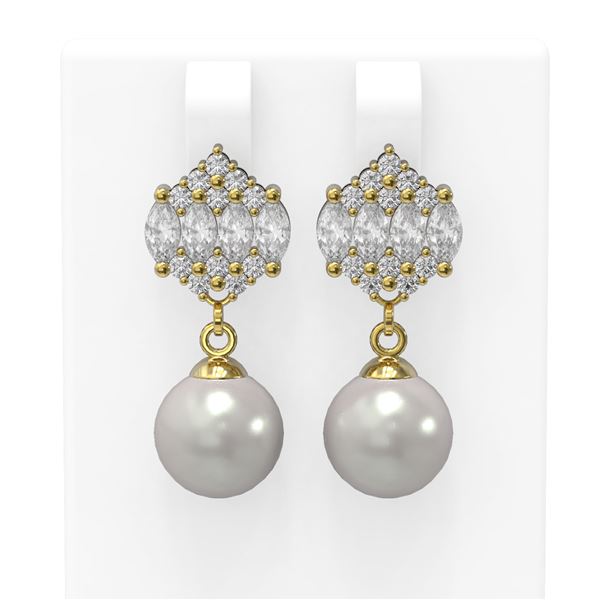 2.98 ctw Diamond & Pearl Earrings 18K Yellow Gold - REF-387H3R