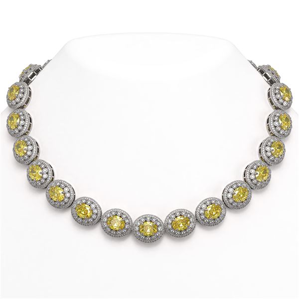 89.35 ctw Canary Citrine & Diamond Victorian Necklace 14K White Gold - REF-2454K5Y