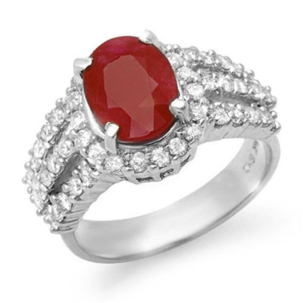 4.70 ctw Ruby & Diamond Ring 18k White Gold - REF-134W9H