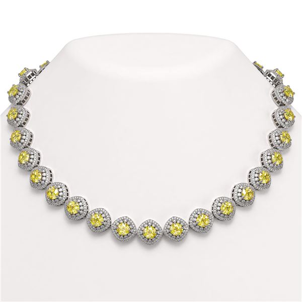 62.37 ctw Canary Citrine & Diamond Victorian Necklace 14K White Gold - REF-1782F9M
